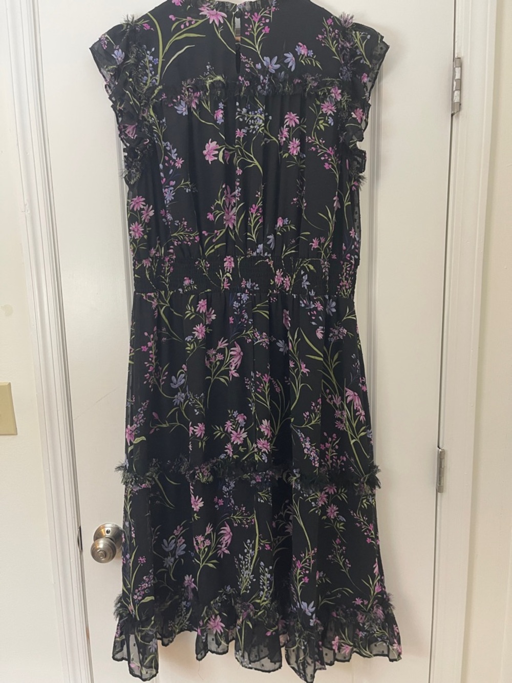 CeCe Plus Size Smocked Waist Ruffle  Sleeveless Mock Neck Floral Midi Dress - Picture 10 of 13